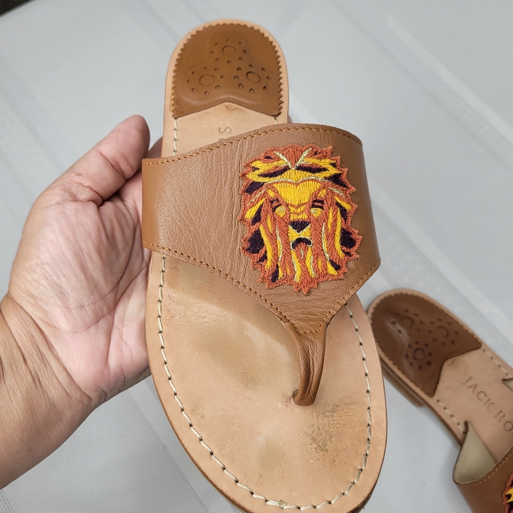 Jack Rogers Luggage Leo Embroidery Leather Sanda size 8 Sandals Made in … - Picture 10 of 16